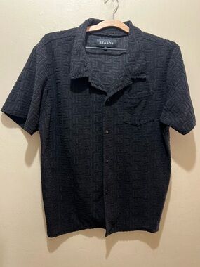Black Textured Button-Up Shirt XLarge